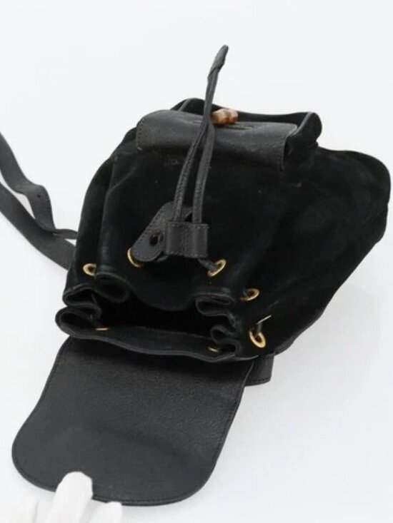 GUCCI Bamboo Backpack Suede Black Gold 003 1705 0030 Auth 177608 main image 6